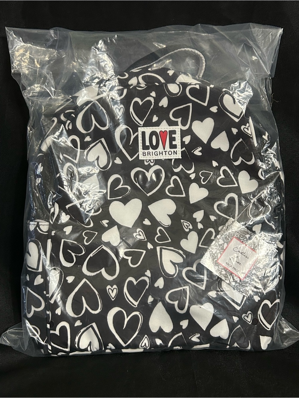 Brighton Endless Love Black & White Heart Print Backpack NWT
